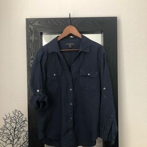 Tommy Bahama linen shirt in navy blue.